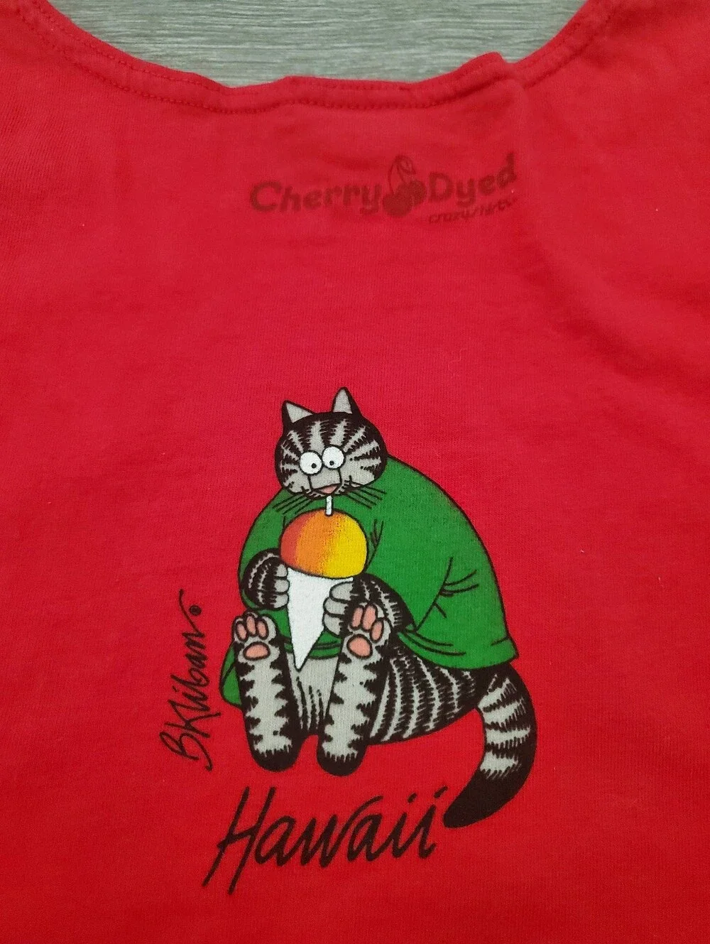 Crazy Shirts 100% cotton red Hawaiian shave ice farmers Kliban cat tee size S
